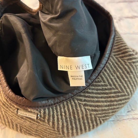 NINE WEST MADE IN PHILIPPINES WOMENS BROWN MIX 100% WOOL BERET LEATHER TRIM - Picture 5 of 8
